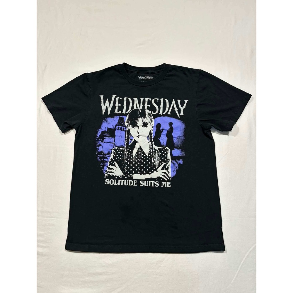 Wednesday Addams Solitude Suits Me Graphic‎ T-Shirt Black Purple Small S